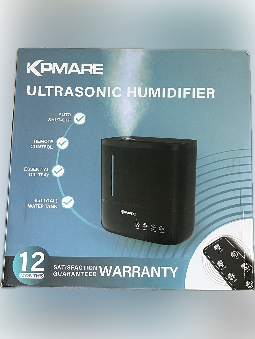 Black Ultrasonic Humidifier - Portable Cool Mist with Remote